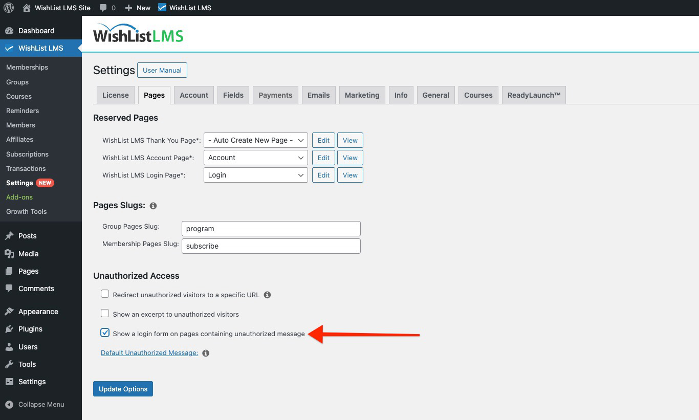 Show login form on unauthorized pages