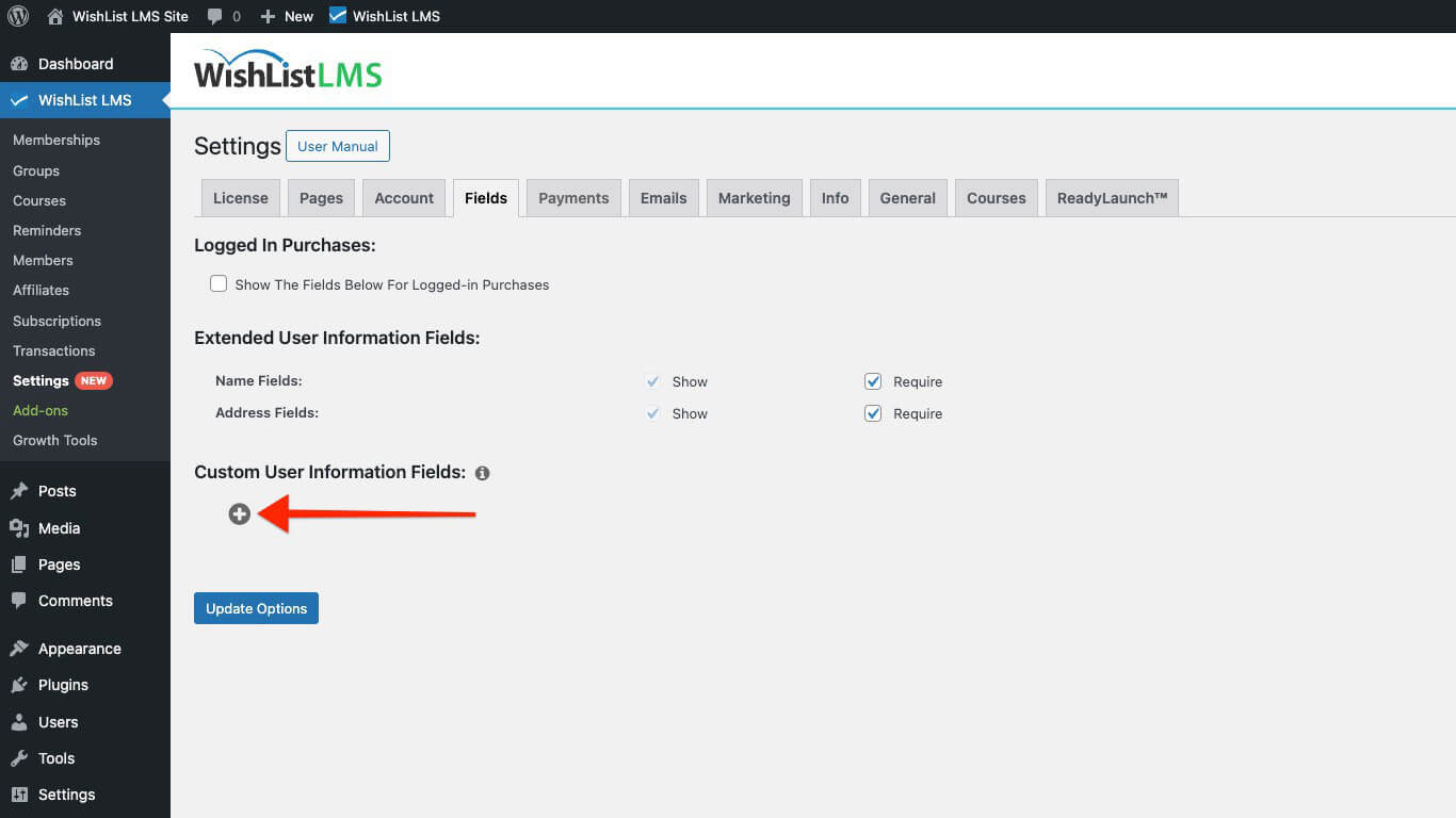 Add custom field button