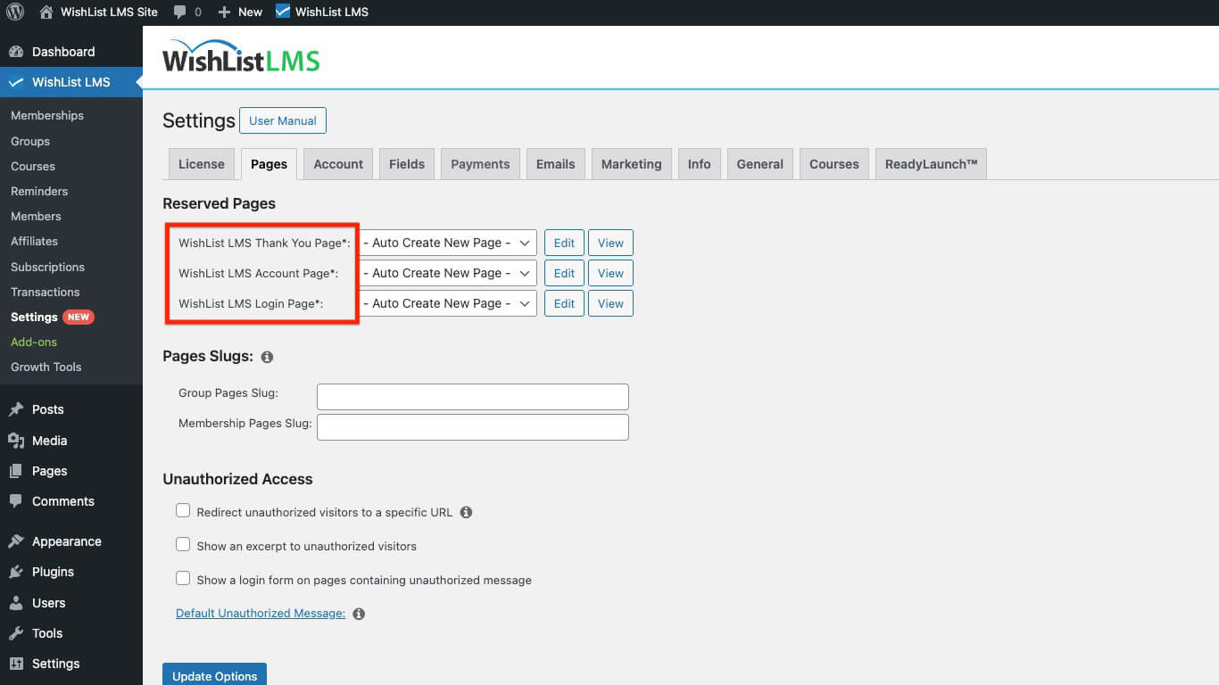 Required pages with asterisk mark