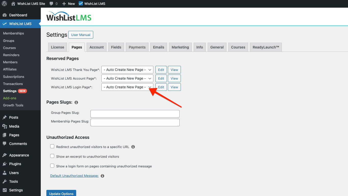 Login page auto-create option