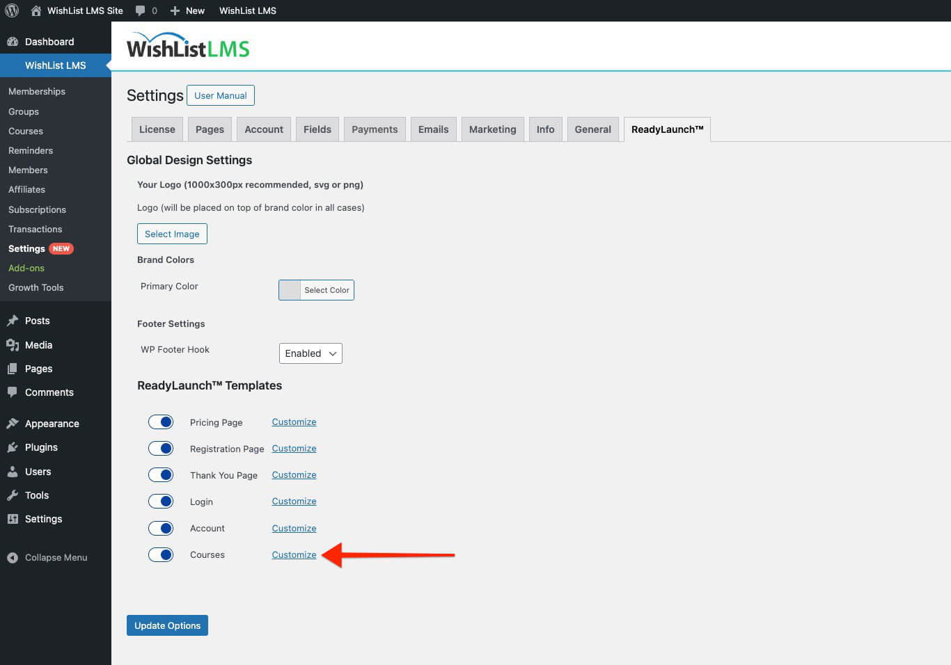 Customize link for courses