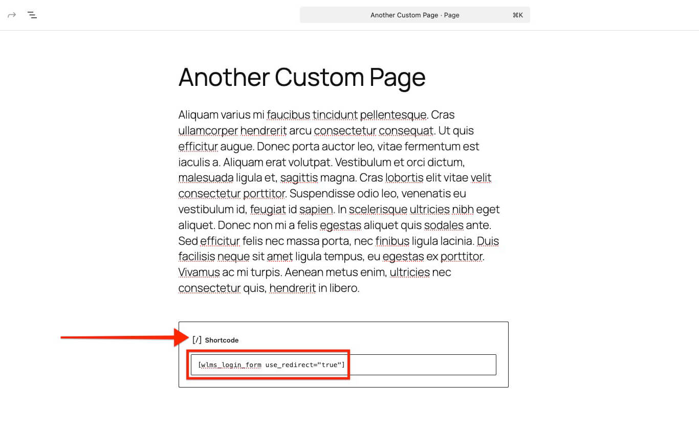WishList LMS redirection login form shortcode