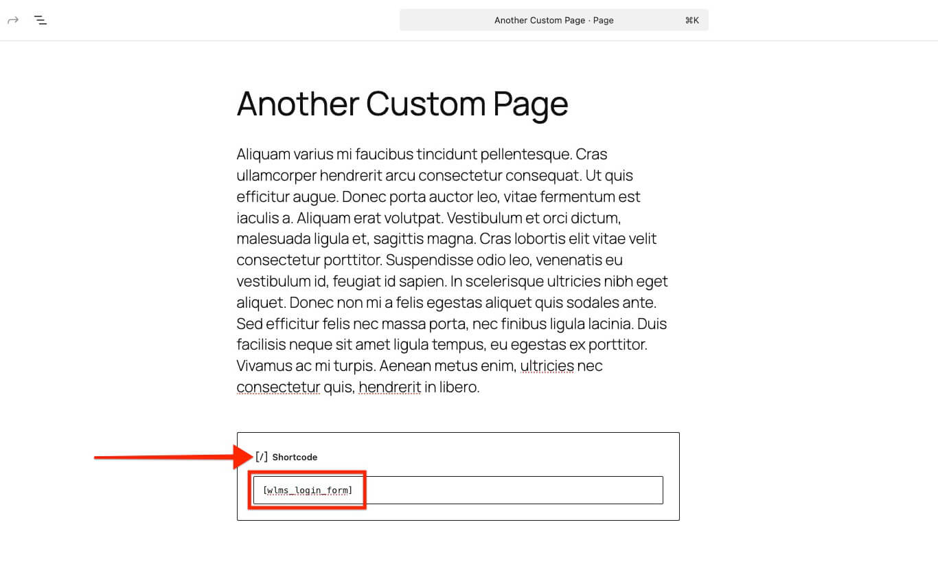 WishList LMS login form shortcode