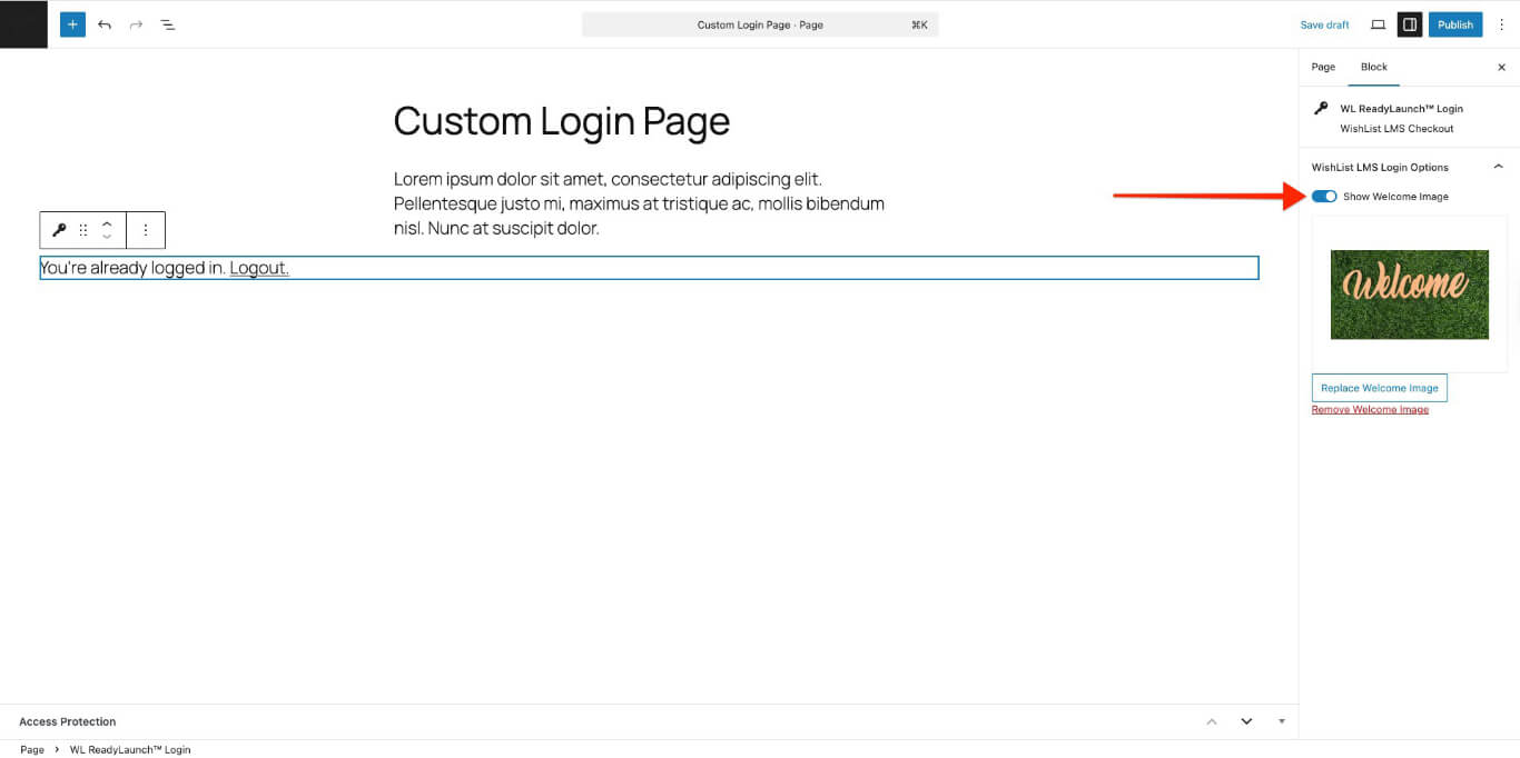 Enable welcome image on custom login page