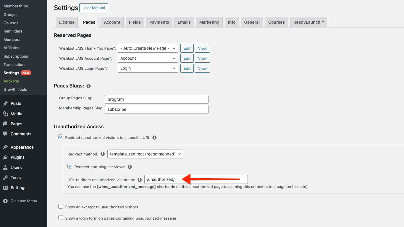 Redirect URL or slug