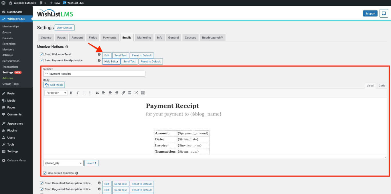 Customize content of emails
