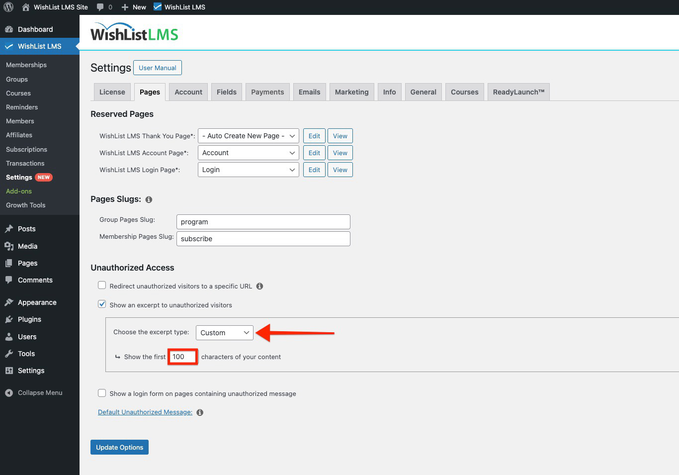 Show excerpt of custom length