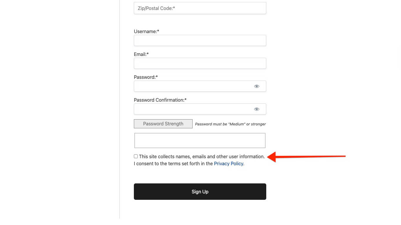 Privacy policy preview on checkout page