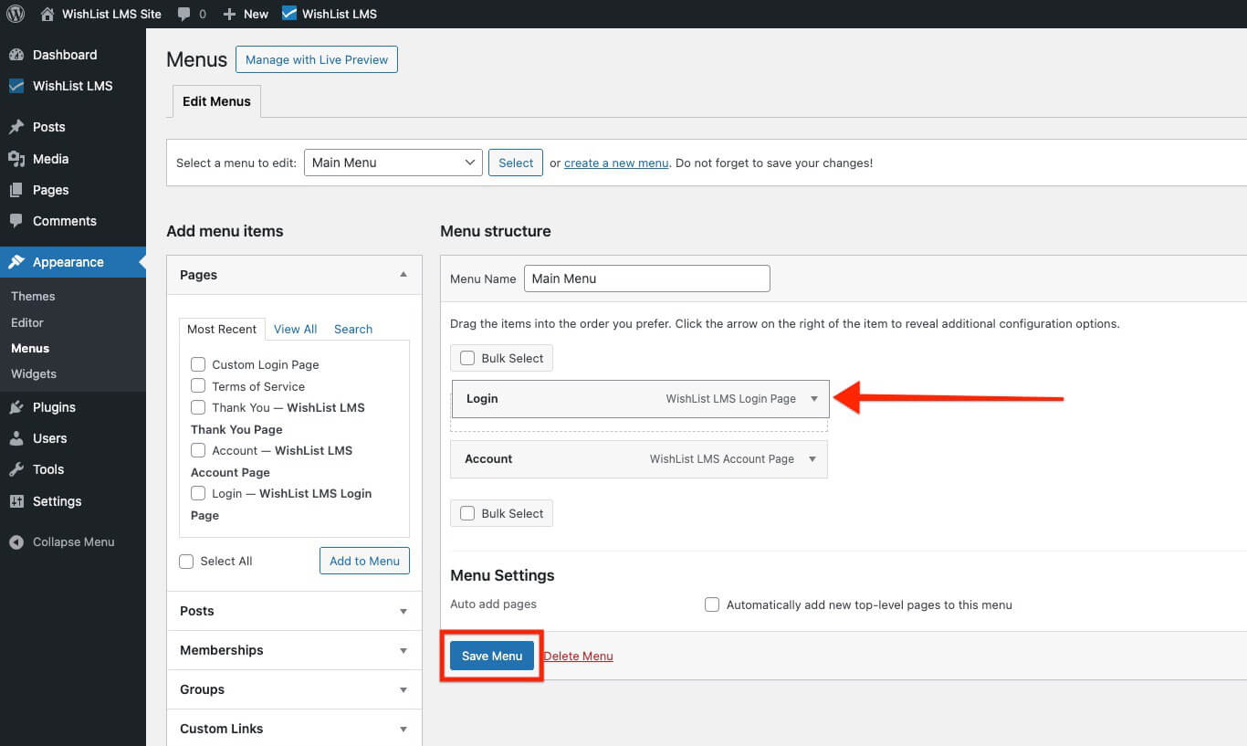 Drag n drop menu item to change position