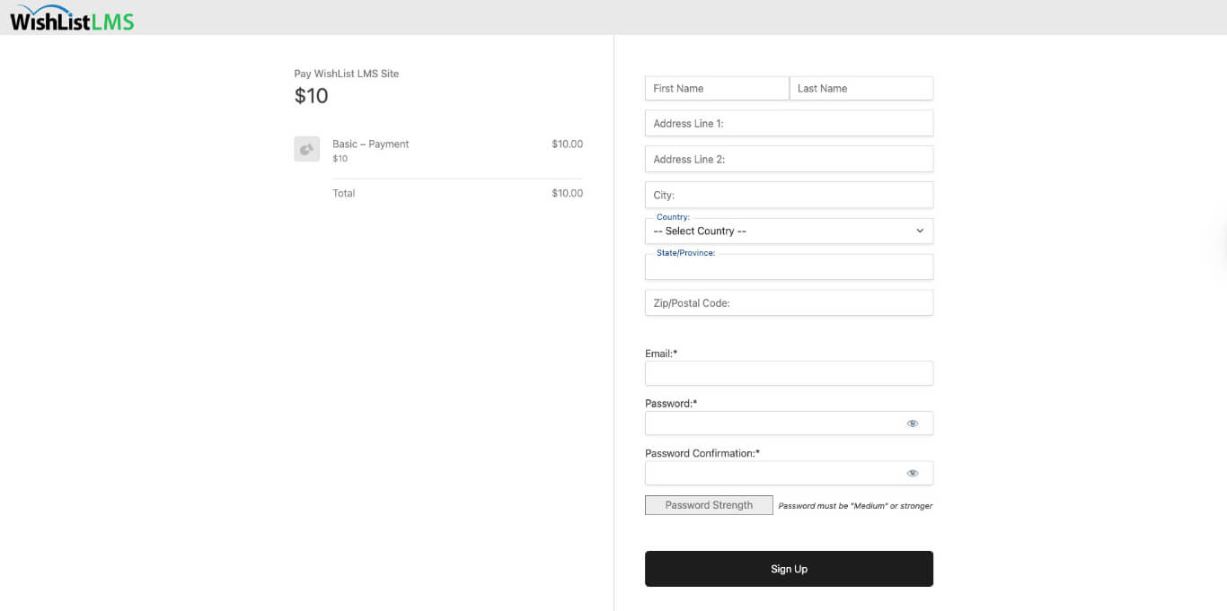 Registration page preview