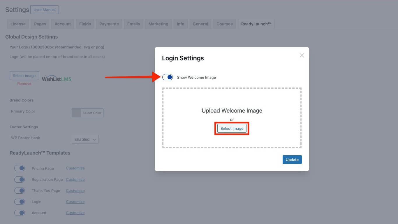 Enable welcome image on login page