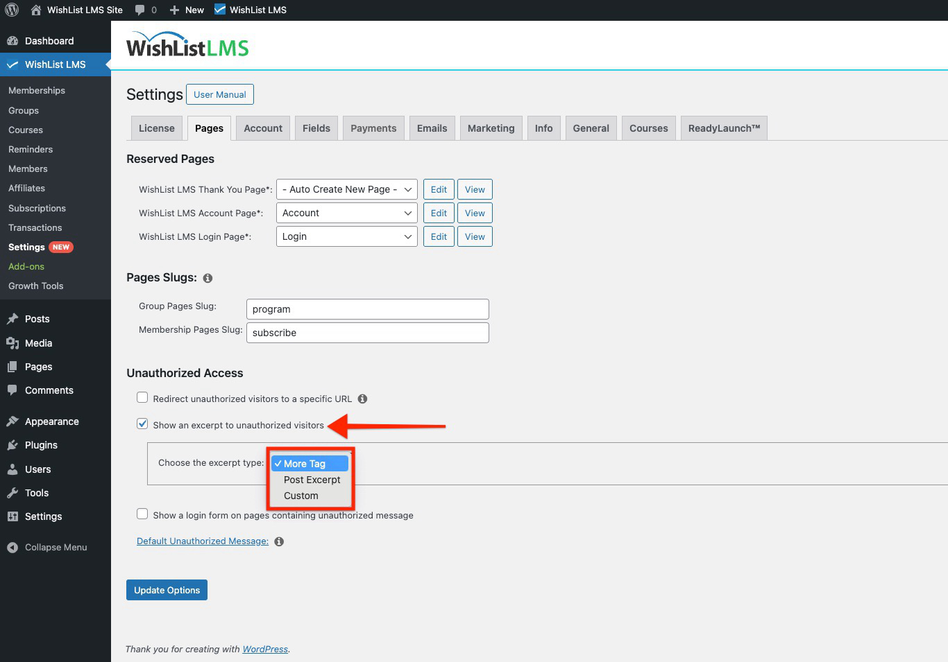 Show excerpt to unauthorized visitors