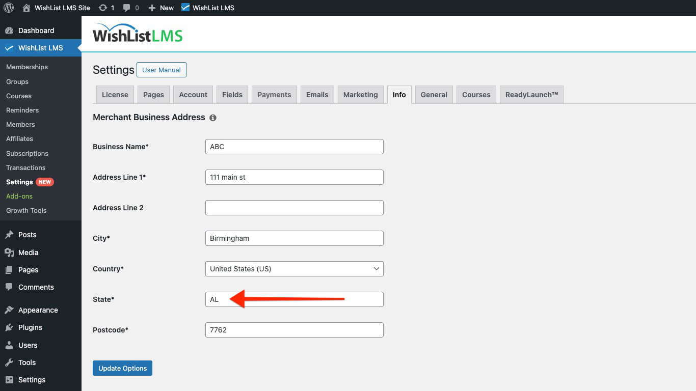WishList LMS Campo de estado