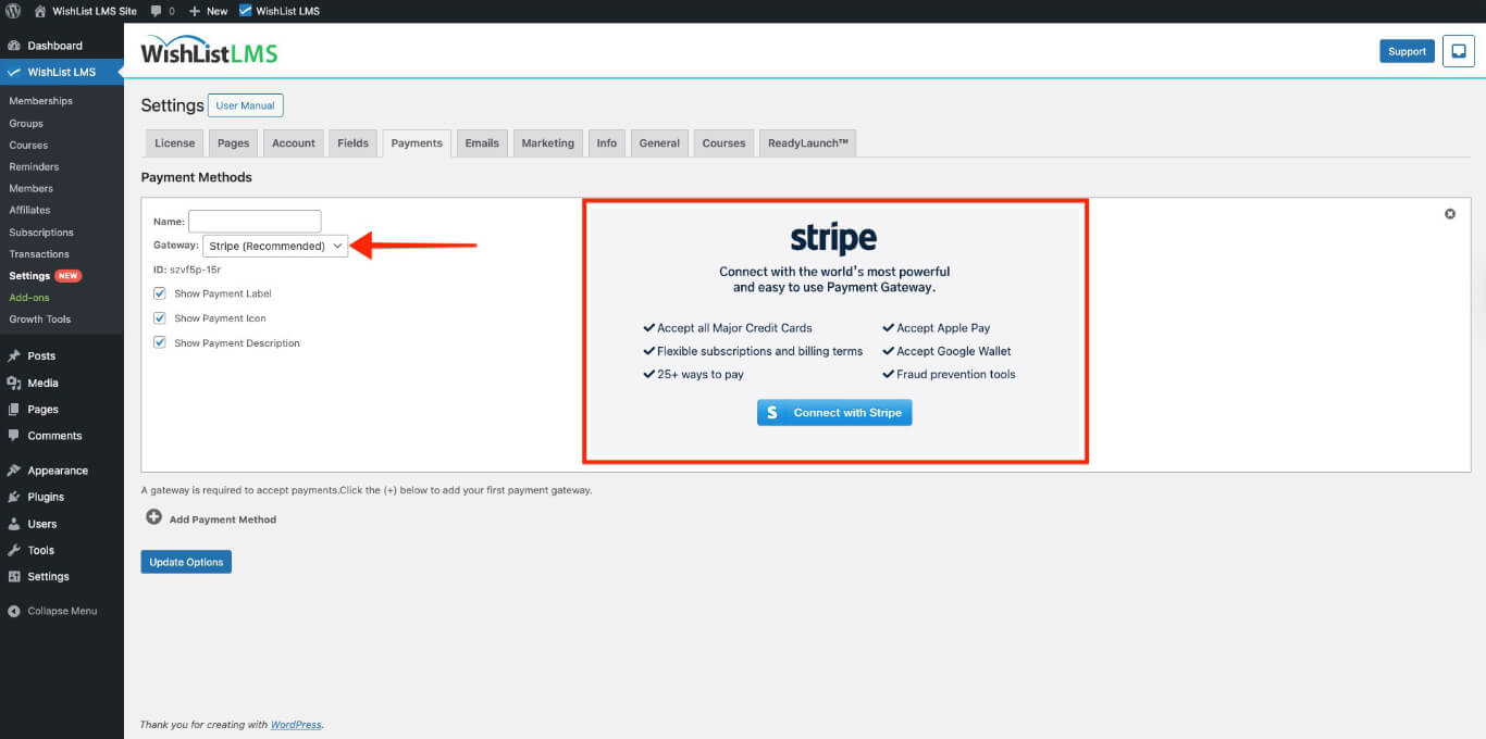 Stripe payment method