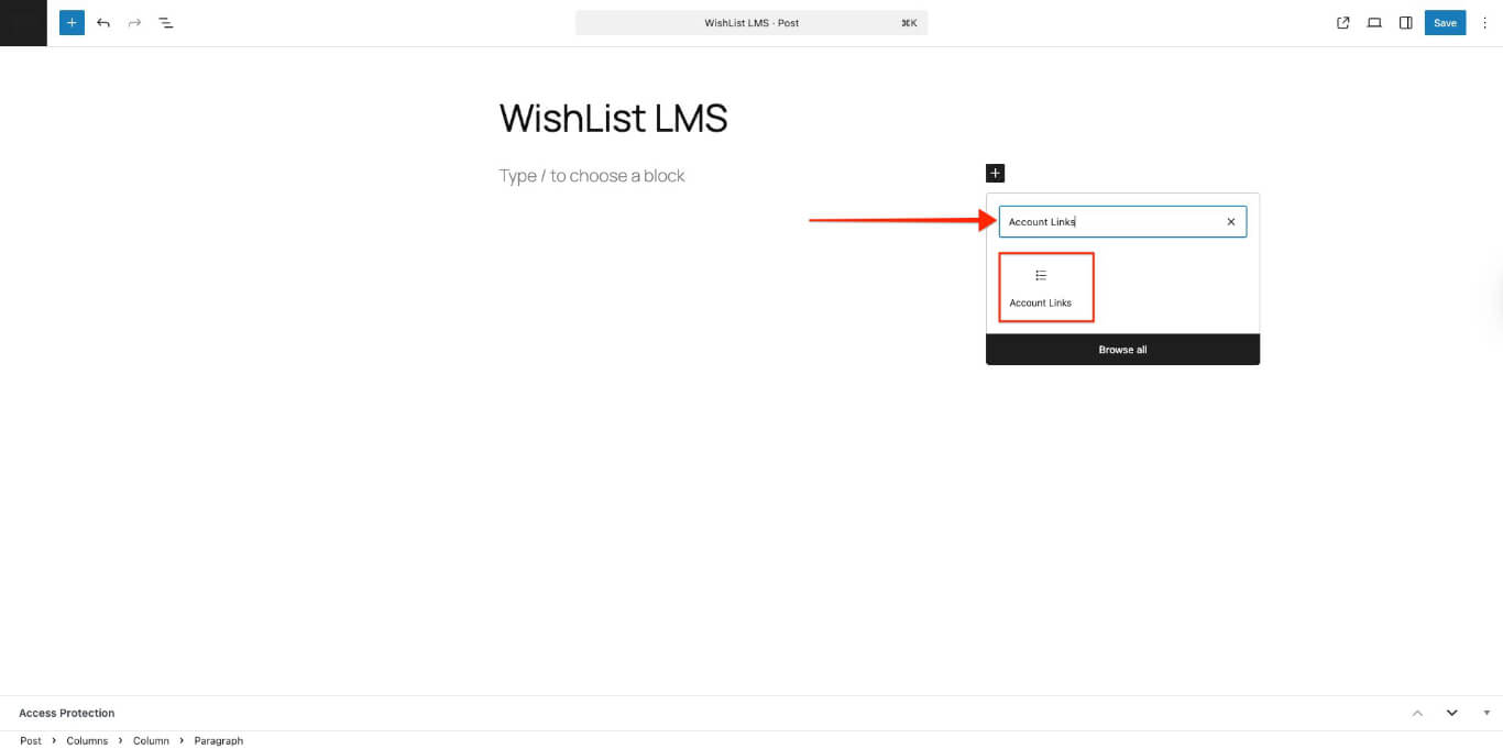 Bloqueo de enlaces a cuentas