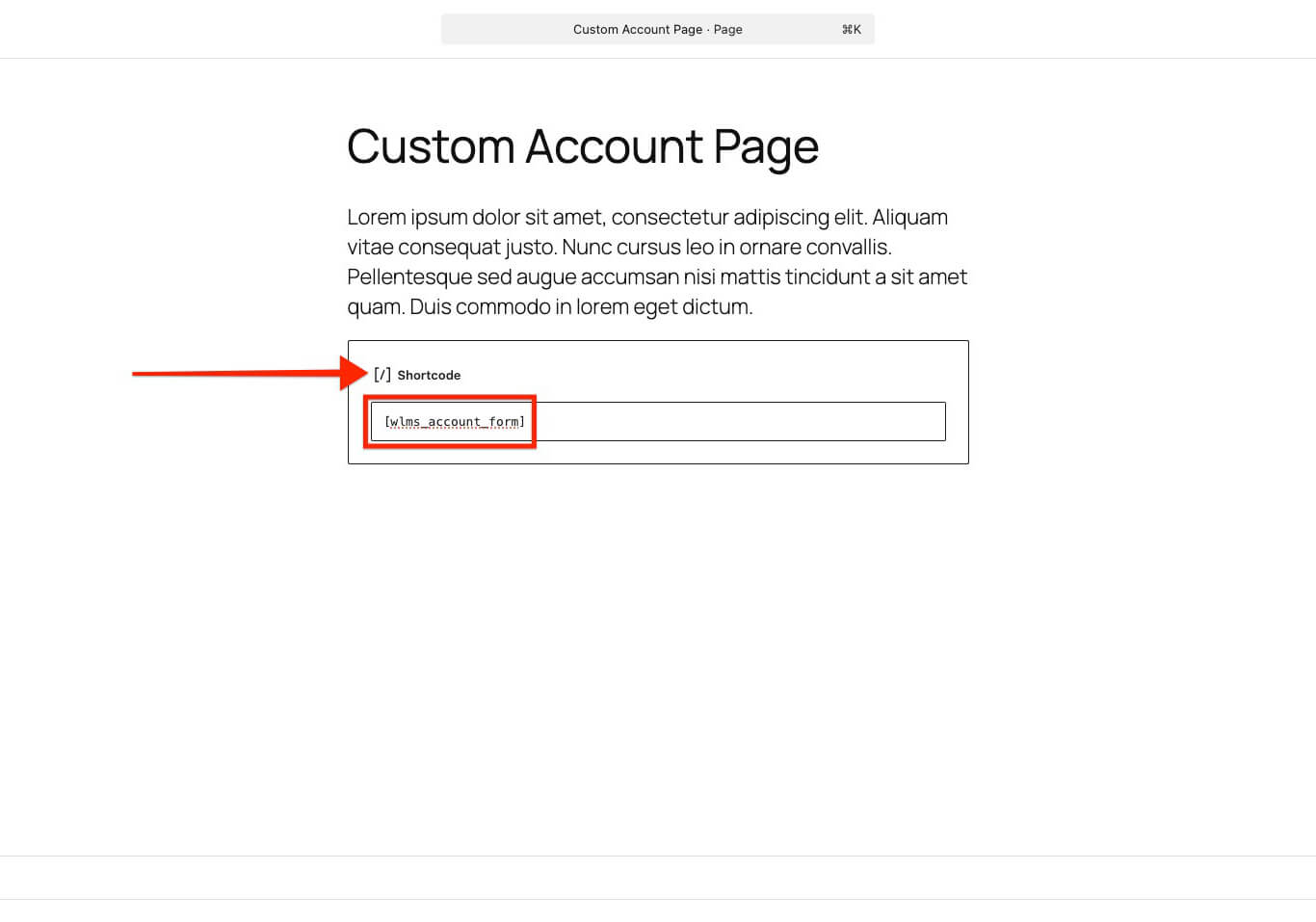 WishList LMS account form shortcode