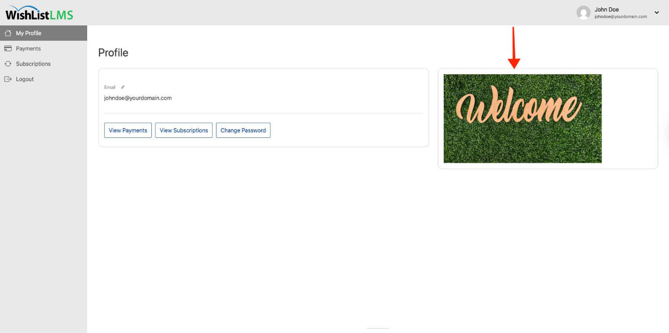 Welcome image on account page