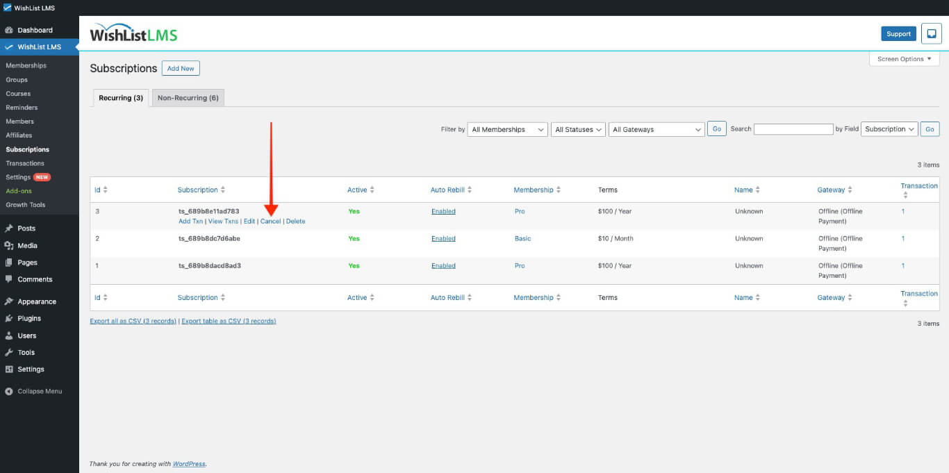 Cancel subscriptions