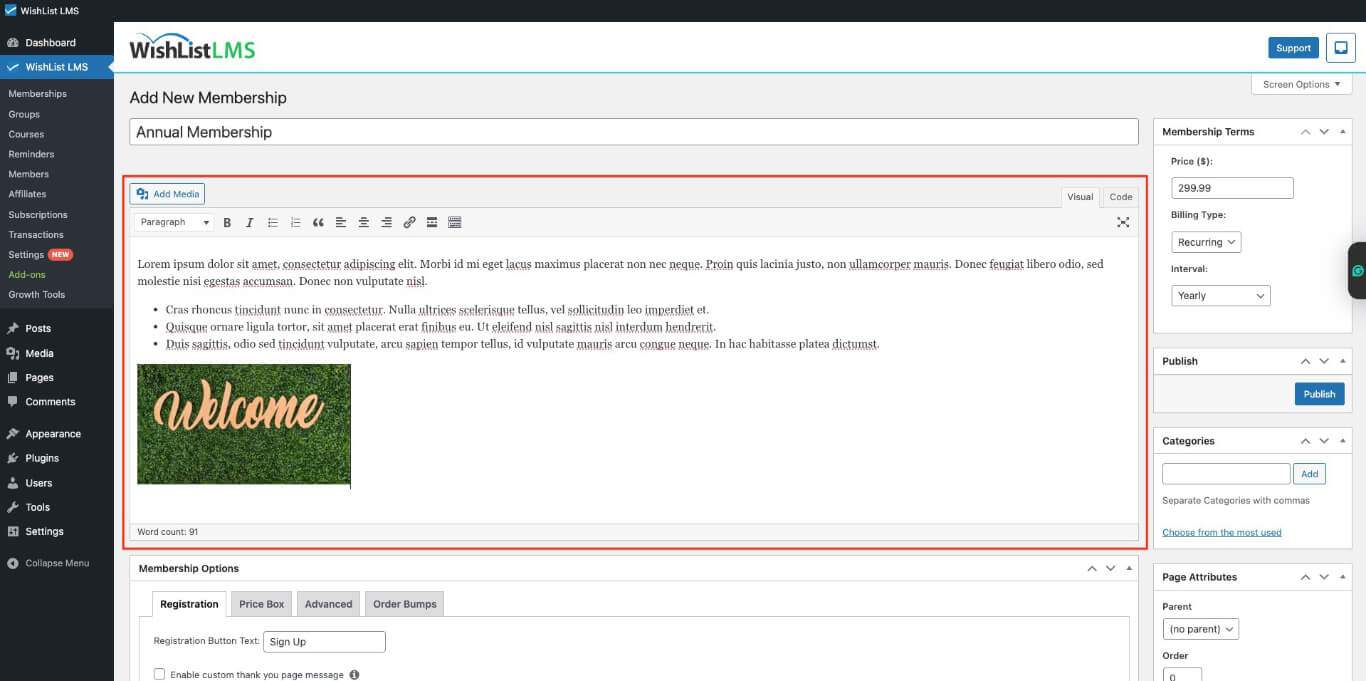 Adding content to membership page