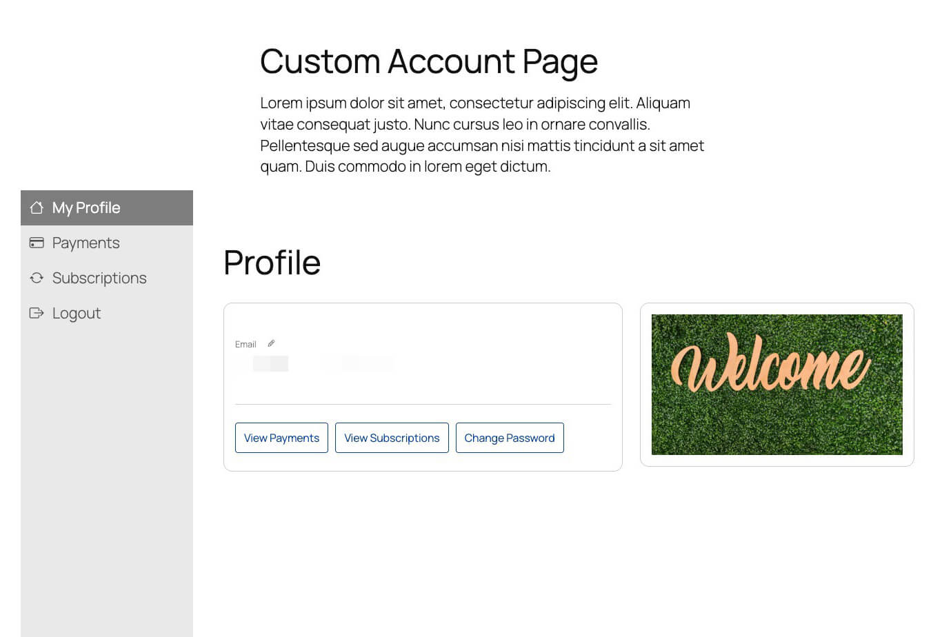 Custom account page preview