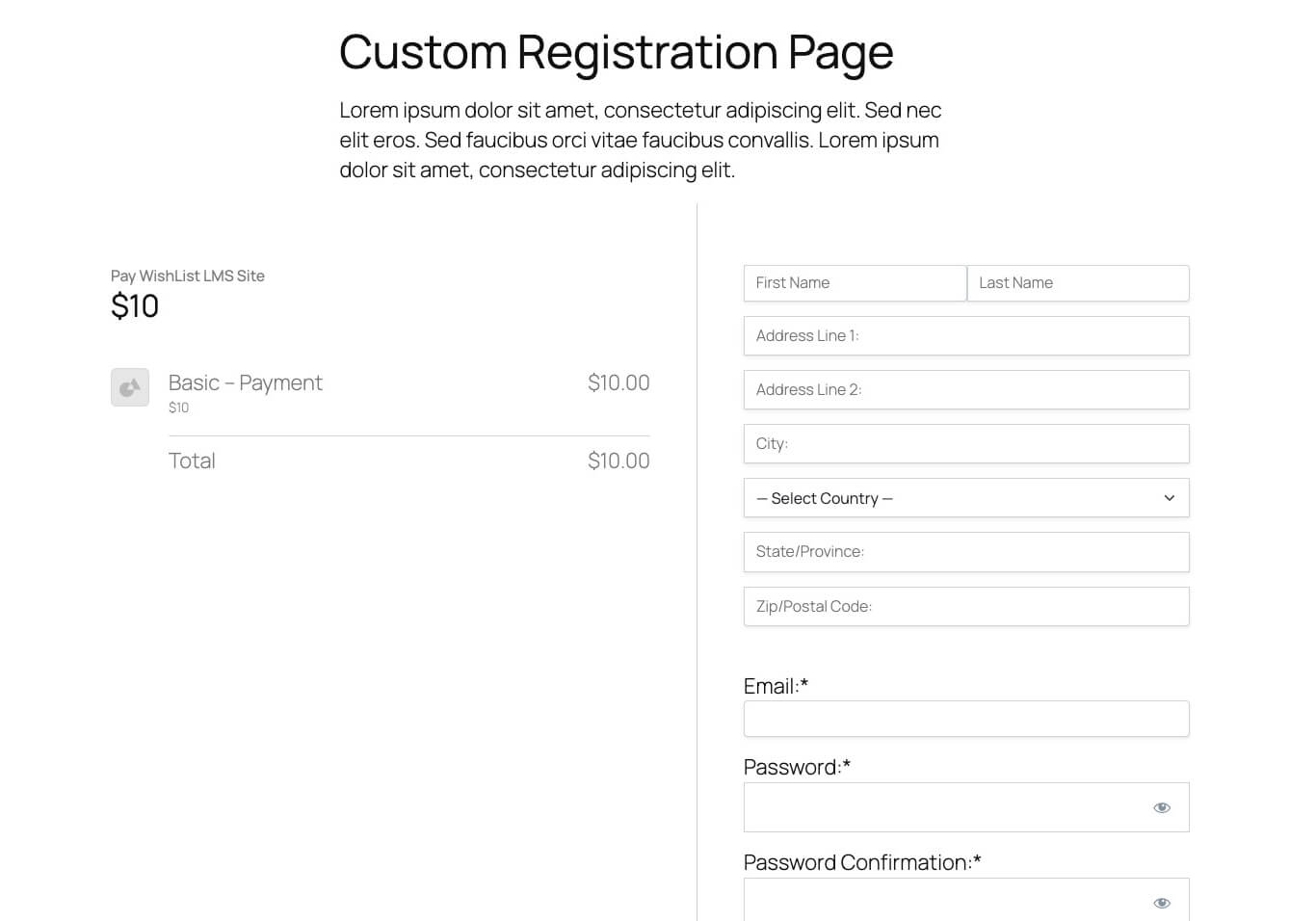 Custom registration page preview