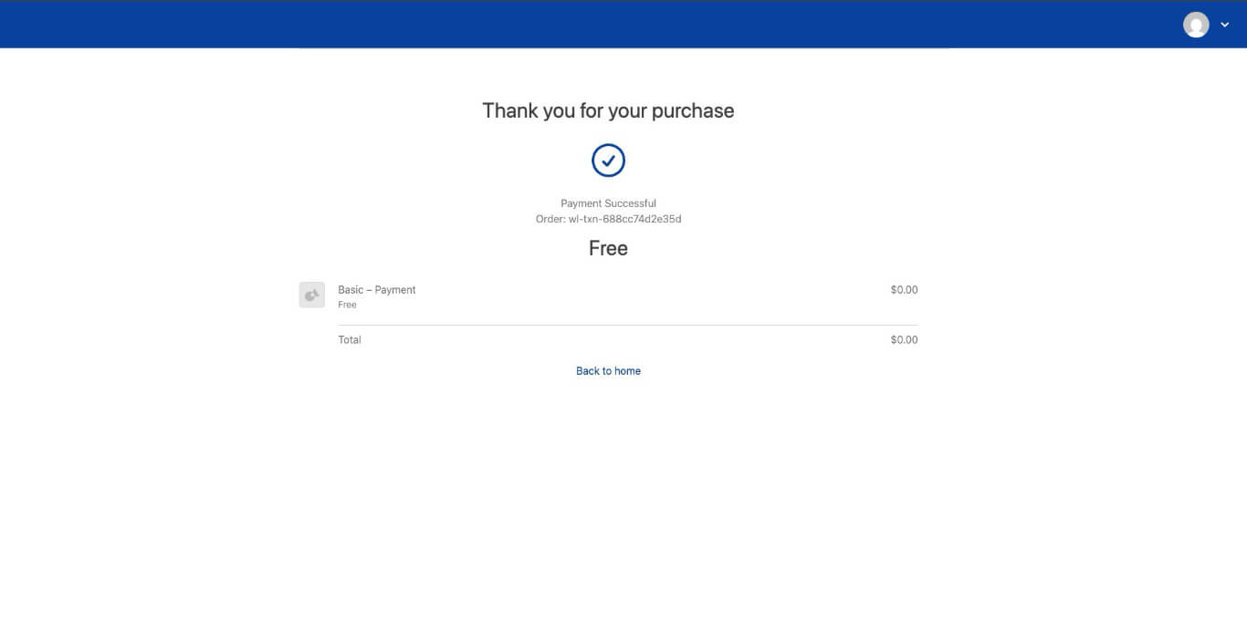 Default LaunchPad thank you page