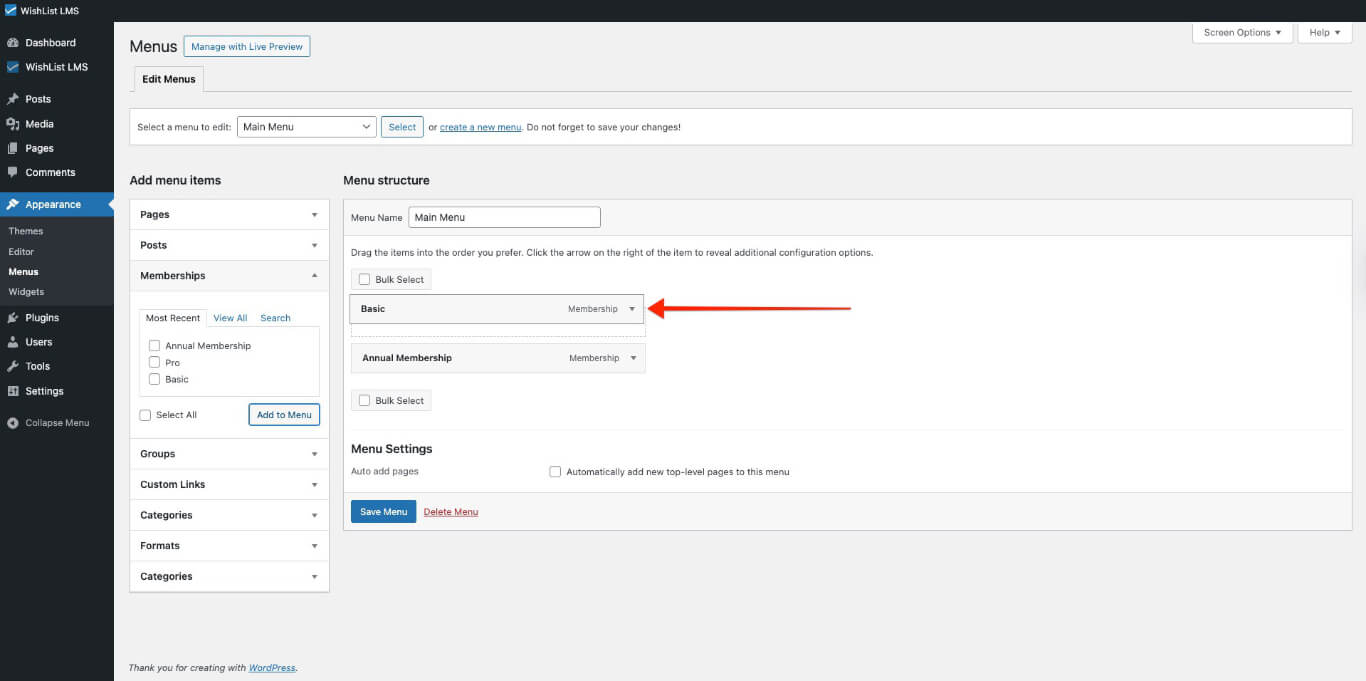Drag and drop to change menu position
