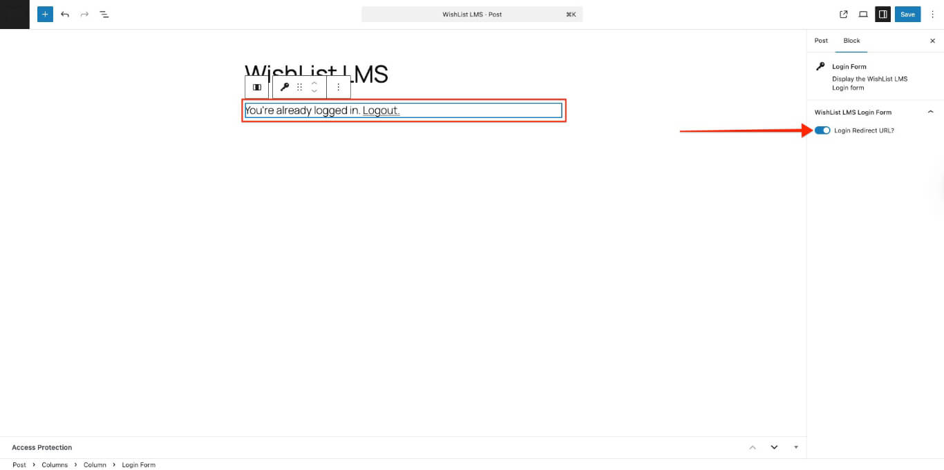 URL de redirección de inicio de sesión