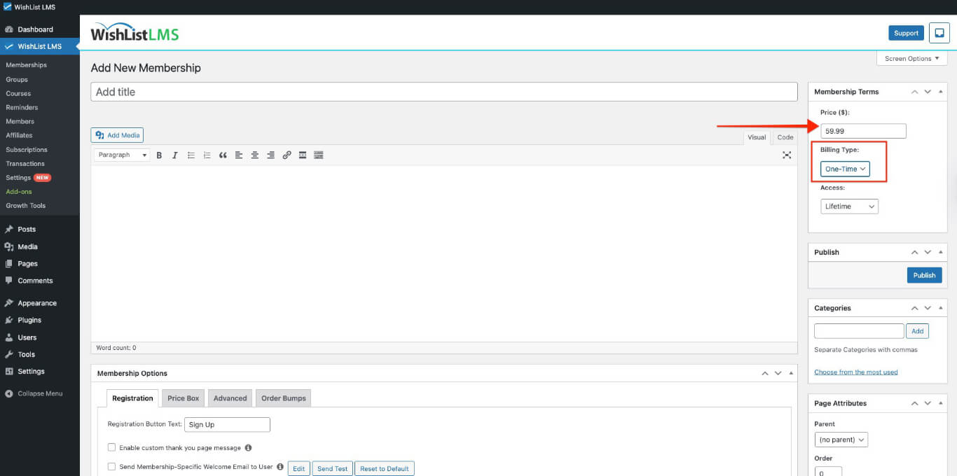 One-time billing type