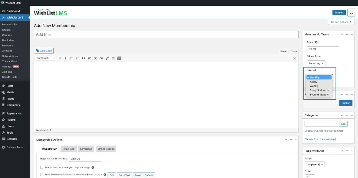 Recurring memberships interval