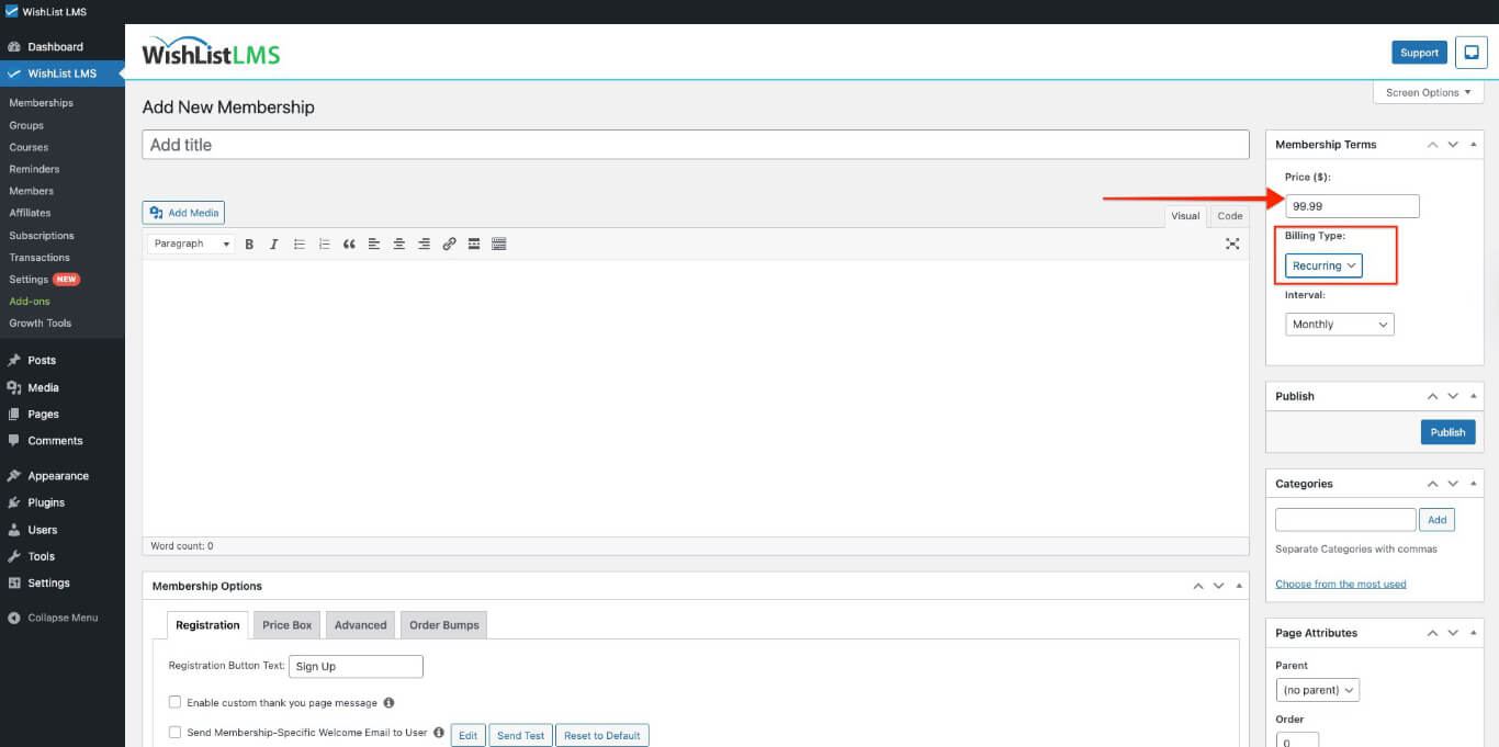 Pricing for recurring memberships