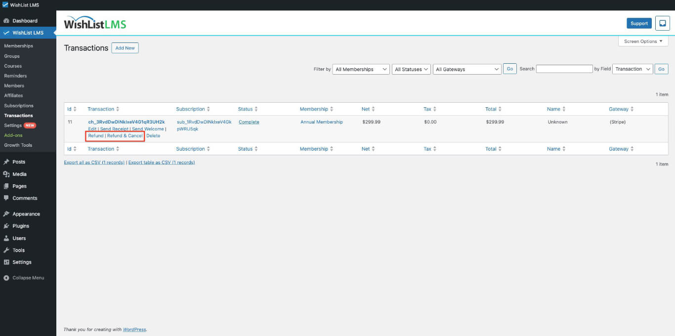 Refund or refund and cancel transaction
