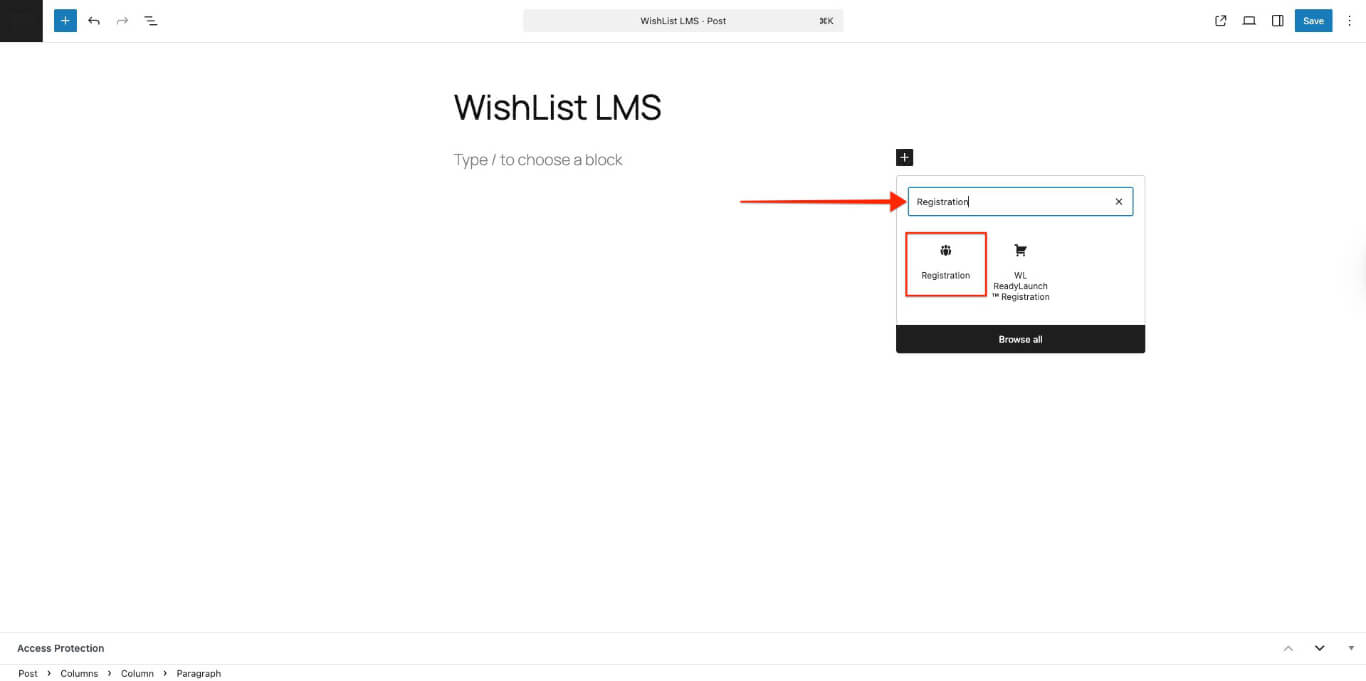 Registro Bloque Gutenberg