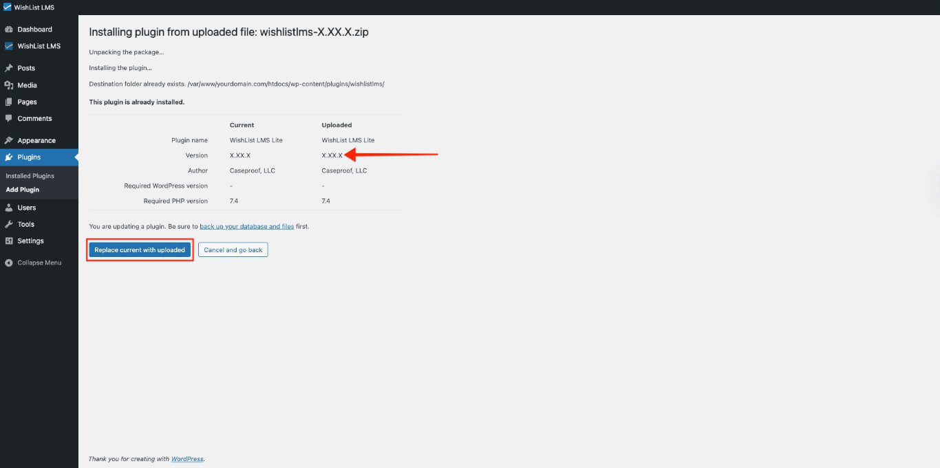 Replace current WishList LMS plugin