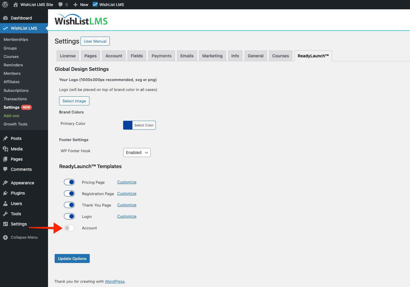 Account option disabled in launchpad
