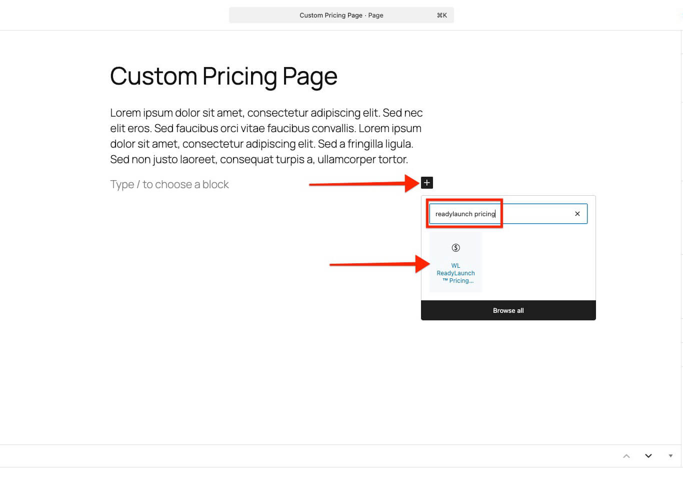 LaunchPad pricing page block
