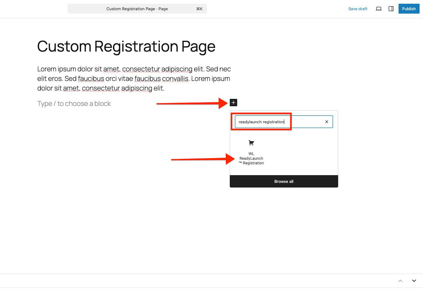 LaunchPad registration block