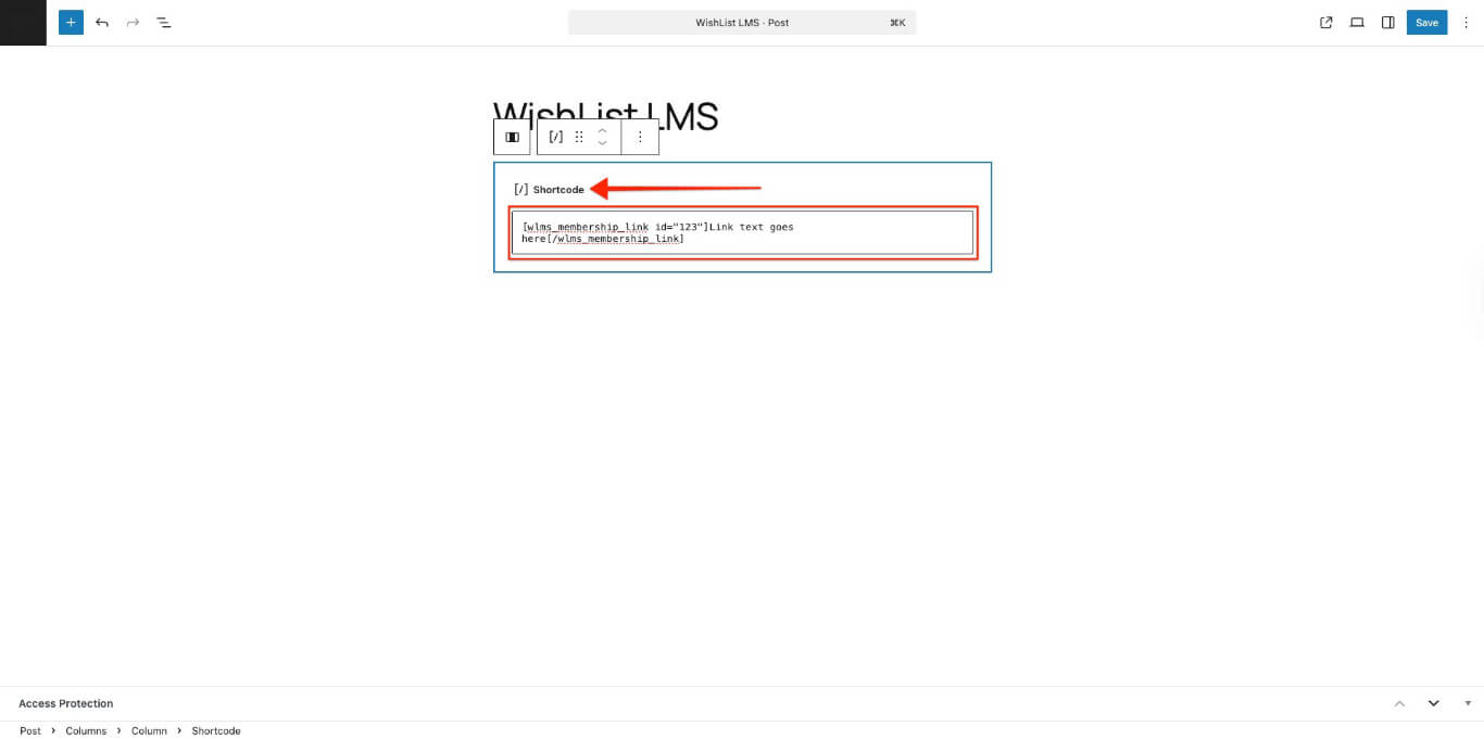 Shortcode membership link