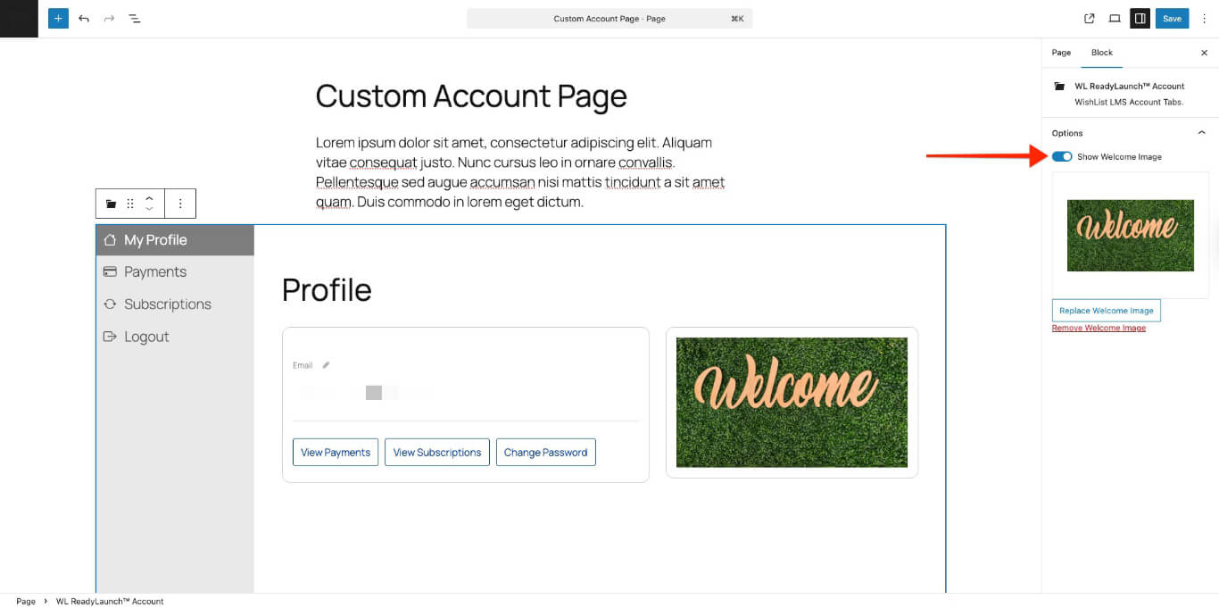 Show welcome image option