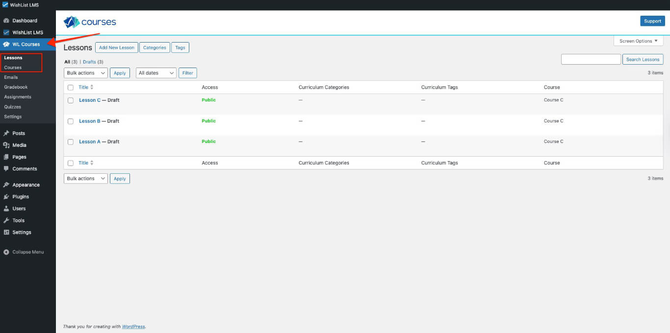 Lista de cursos LMS deseados