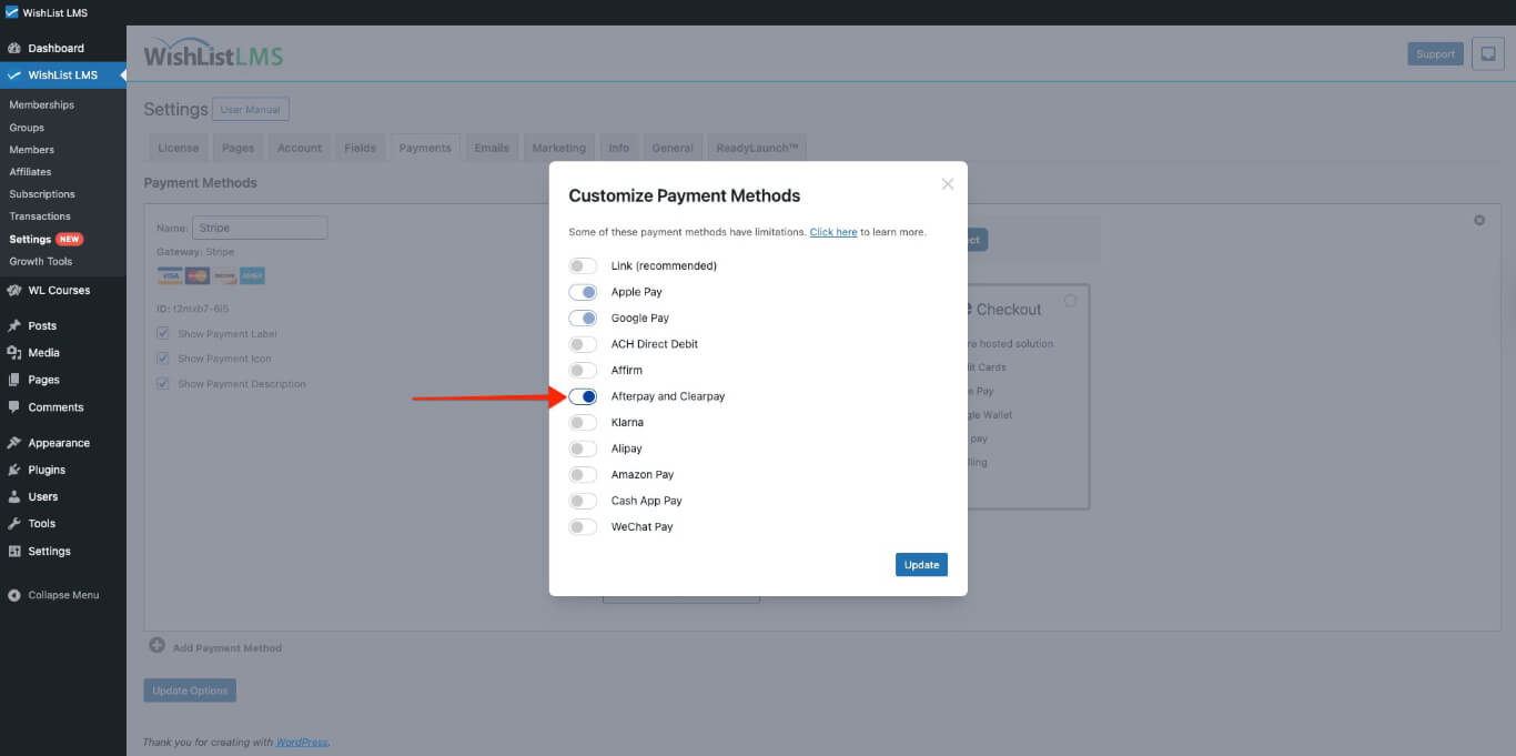 Afterpay and Clearpay payment method
