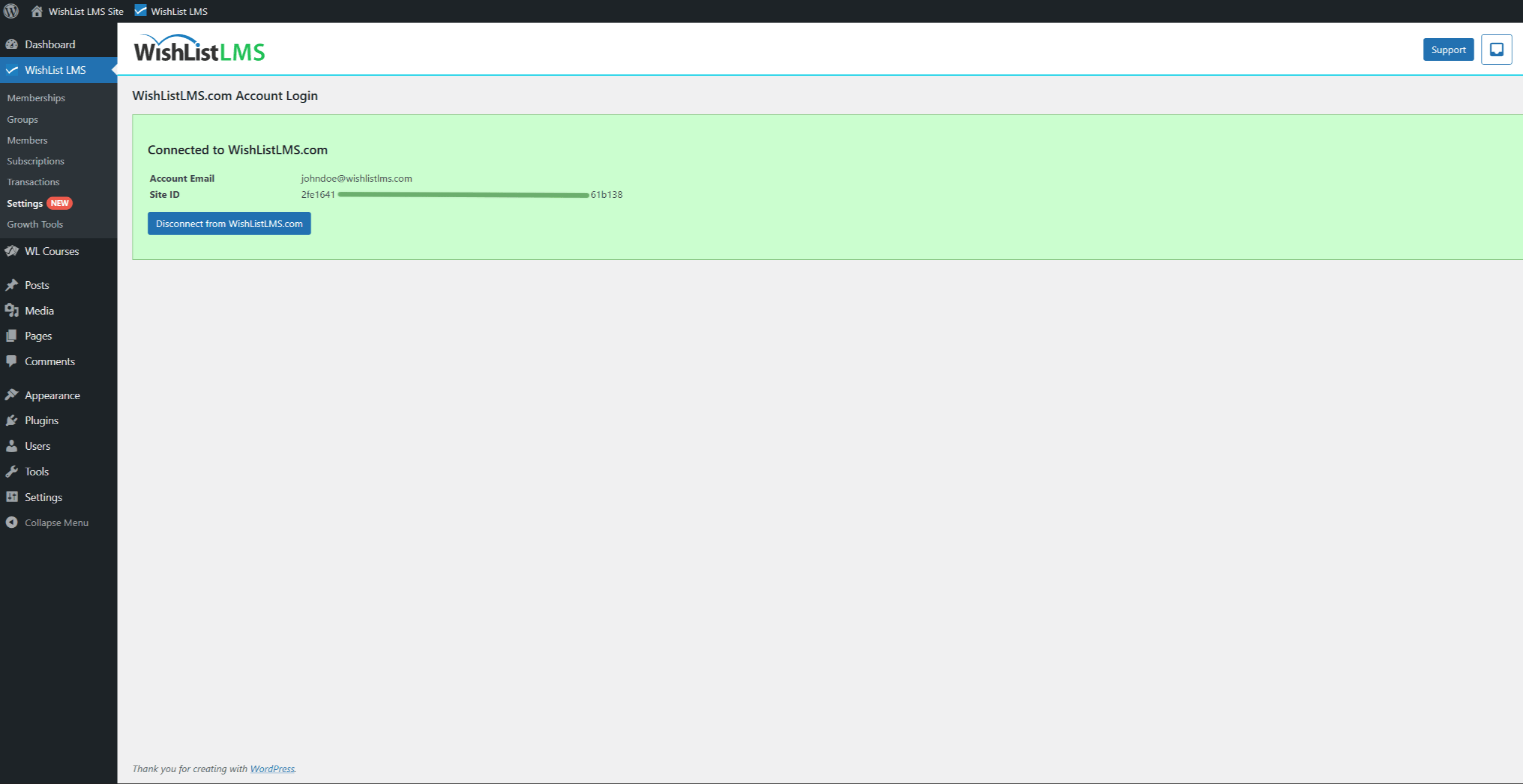 Connected to WishList LMS Account