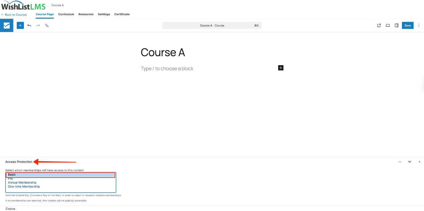 WishList LMS Courses Access Protection