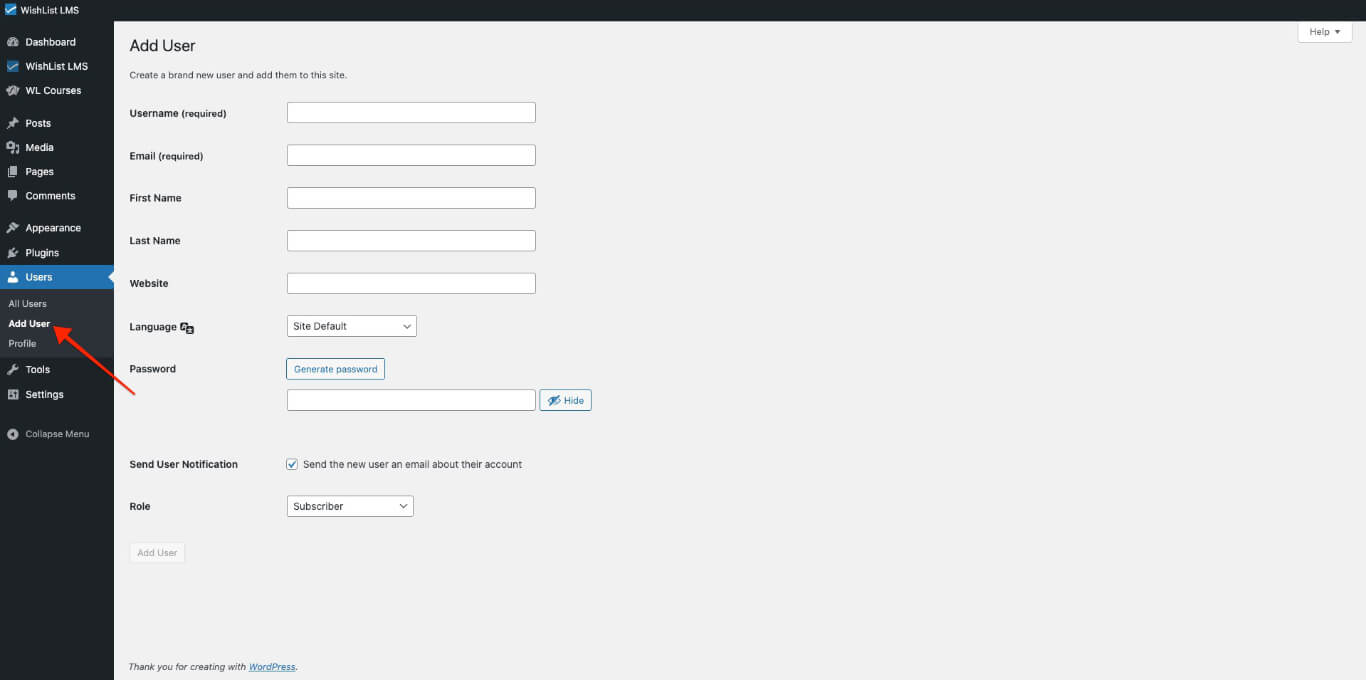 Add a user for subscriptions