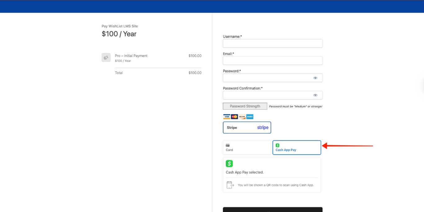 Cash App Pay selected