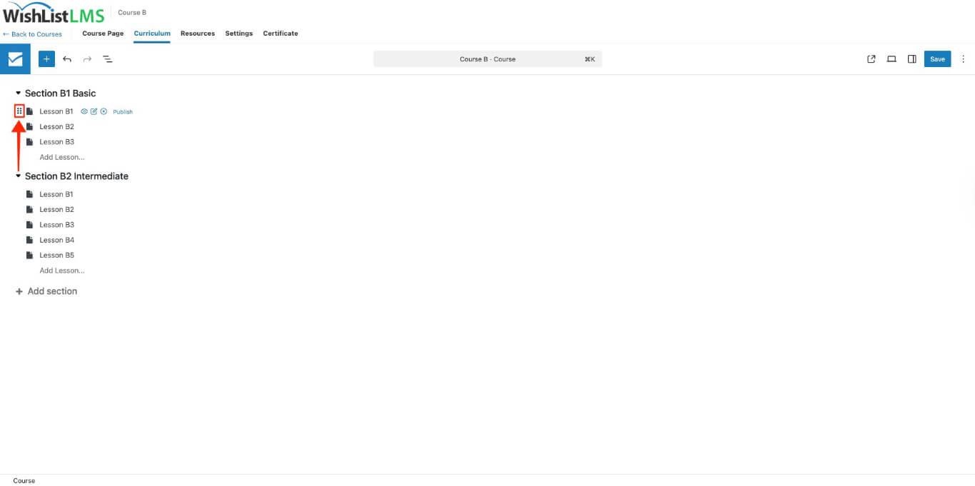 Drag and drop lessons