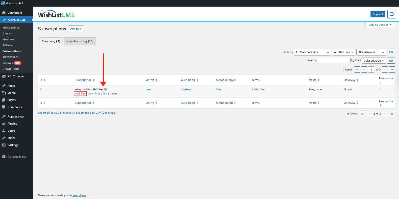 Hover over subscriptions