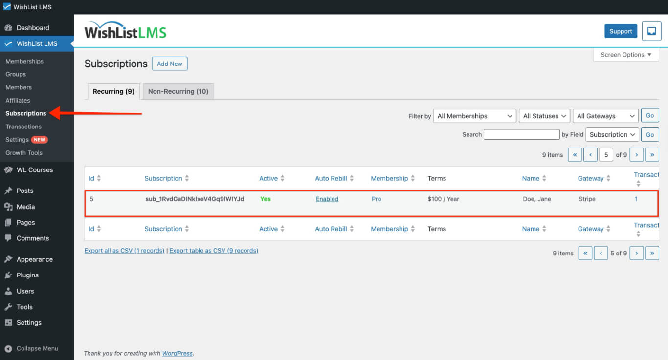 locate subscription for manual transactions