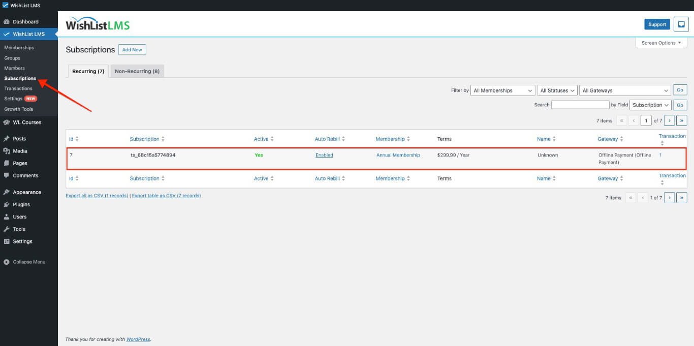 Locate subscription for Offline Payment