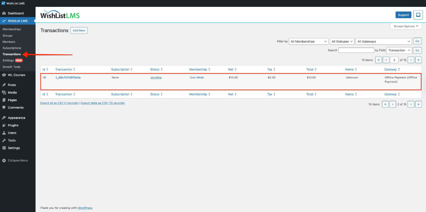 Locate transaction for Offline Payment